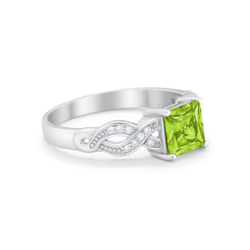 Solitaire Infinity Shank Ring Princess Cut Simulated Peridot CZ 925 Sterling Silver
